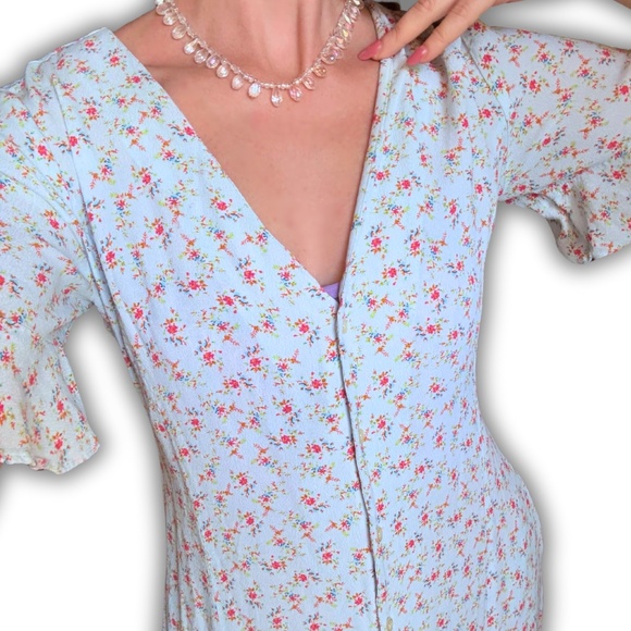 Vintage Fall floral mini dress w Pockets, Bell Sleeve Midi Dress, 90s GAP - Picture 3 of 8